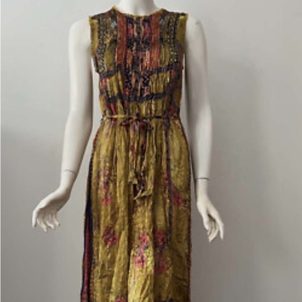 Bhanuni by Jyoti Anthropologie crinkle Maxi Dress in Mustard and Rust, XSworn on